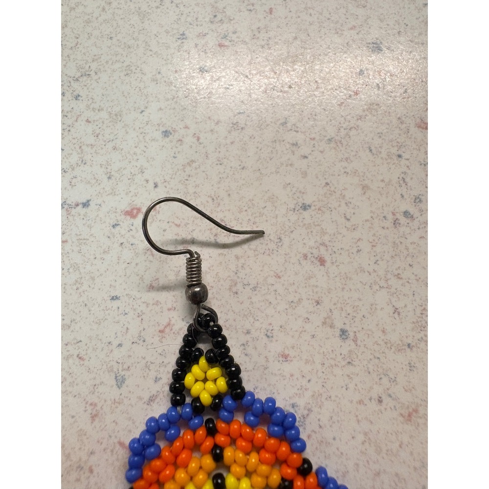 Handmade Peruvian Beaded Tassel Earrings Colorful Geometric Boho Dangle Jewelry - Picture 5 of 5